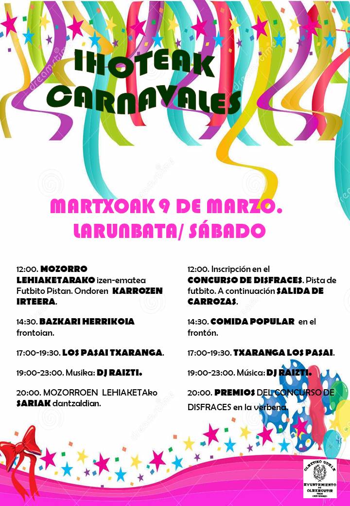 BASES DEL CUARTO  CONCURSO DE DISFRACES DE CARNAVAL  DE OLAZTI/OLAZAGUTIA