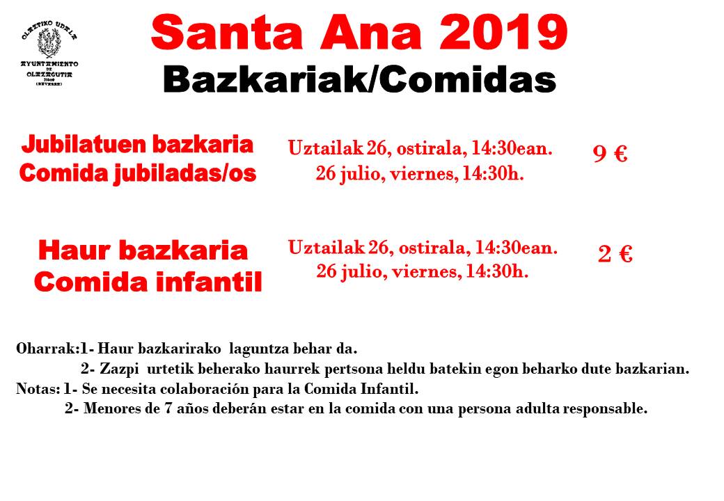 COMIDAS DE SANTA ANA 2019 COMIDAS DE SANTA ANA 2019