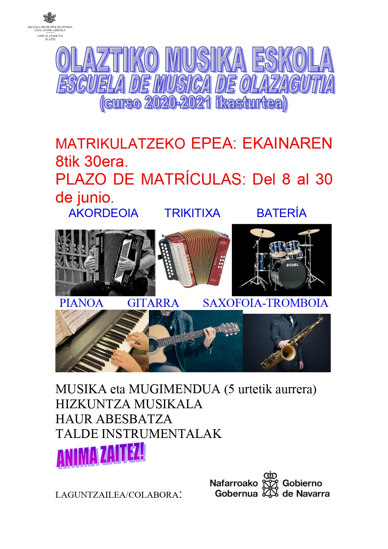 ABIERTO EL PLAZO DE INSCRIPCIÓN EN LA ESCUELA MUNICIPAL DE MUSICA ABIERTO EL PLAZO DE INSCRIPCIÓN EN LA ESCUELA MUNICIPAL DE MUSICA