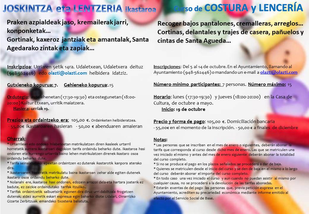 CURSO DE COSTURA Y LENCERÍA