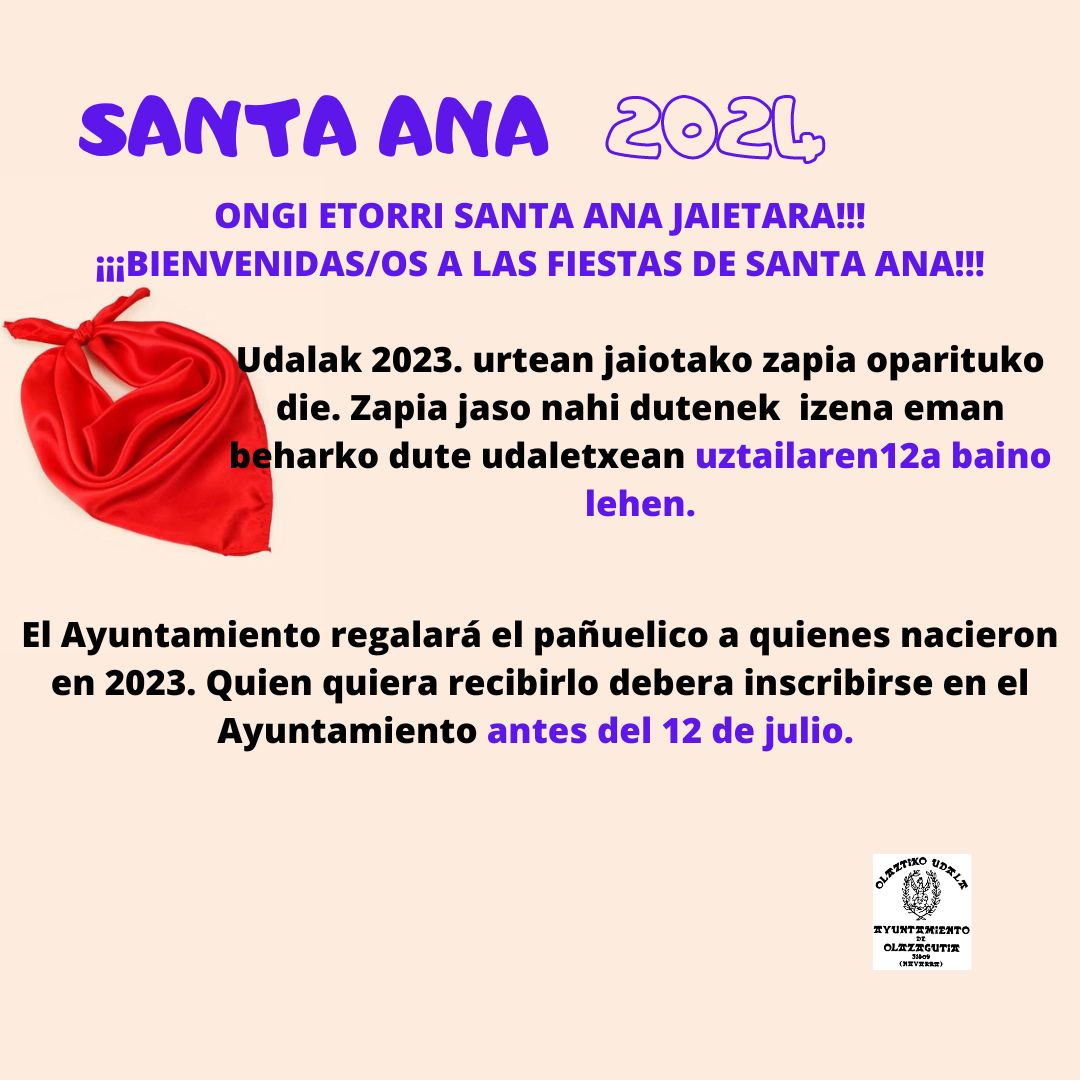 PAÑUELOS DE SANTA ANA PARA QUIENES NACIERON EN 2023. PAÑUELOS DE SANTA ANA PARA QUIENES NACIERON EN 2023.
